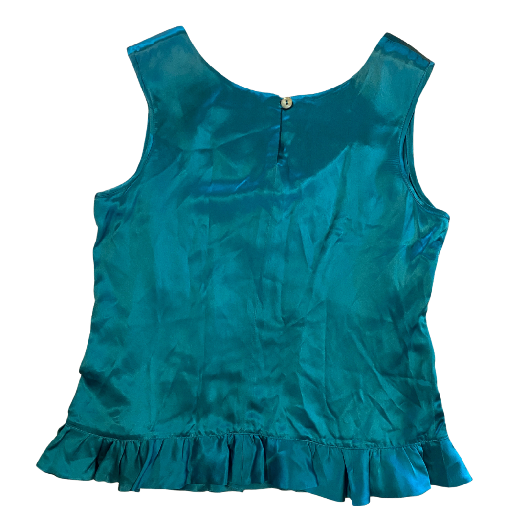Chercher La Femme Pure Silk Ruffle Top – Teal – Size M