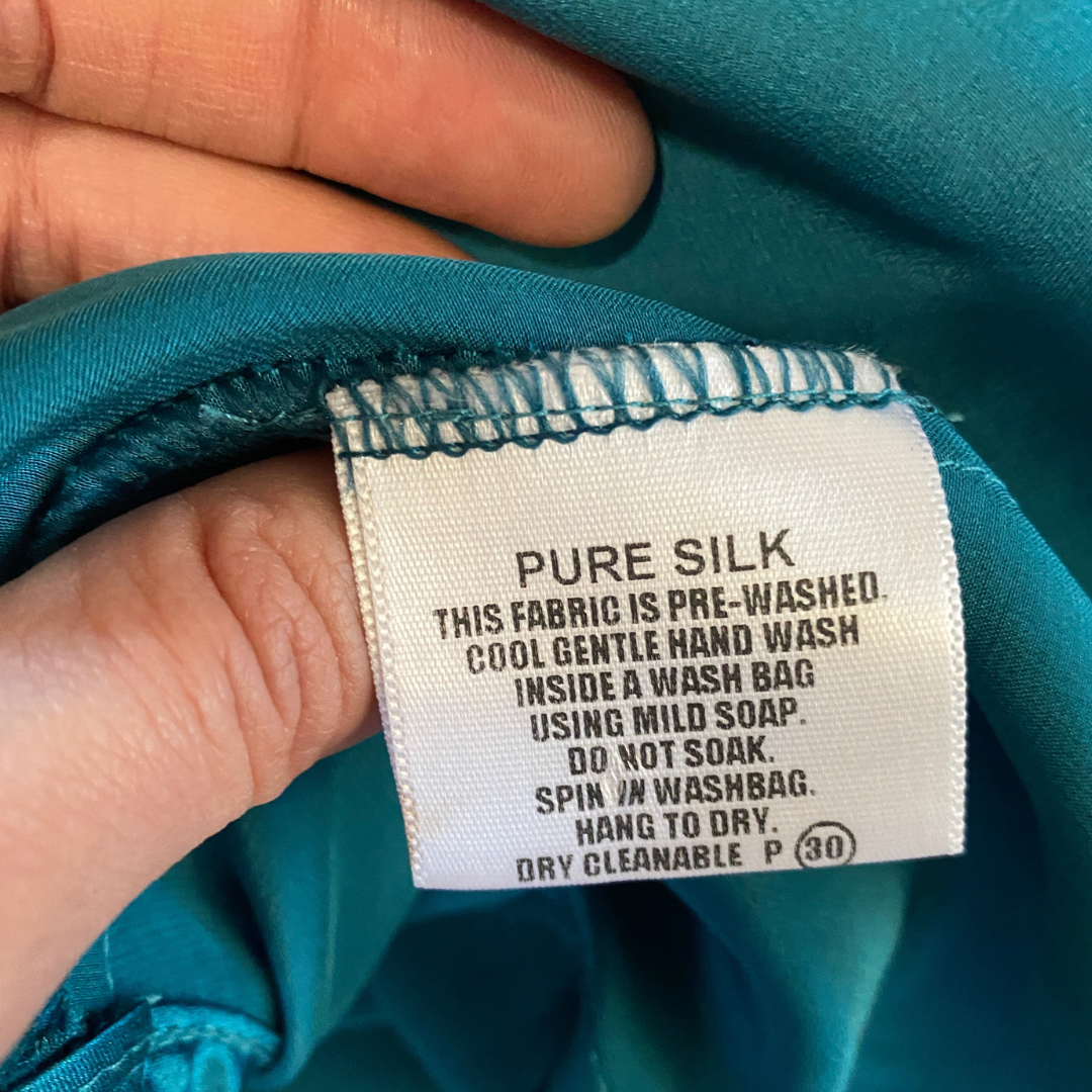 Chercher La Femme Pure Silk Ruffle Top – Teal – Size M