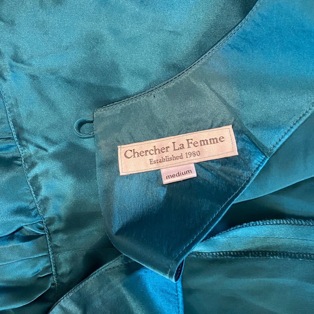 Chercher La Femme Pure Silk Ruffle Top – Teal – Size M