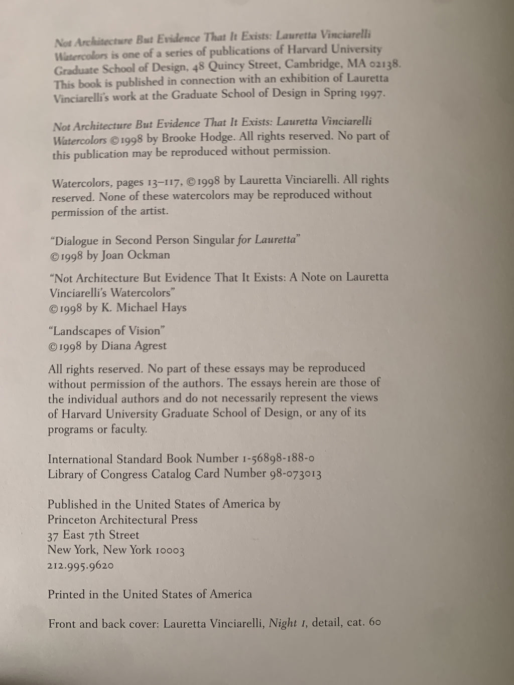 Not Architecture, But Evidence That It Exists: Lauretta Vinciarelli - Vinciarelli, Lauretta