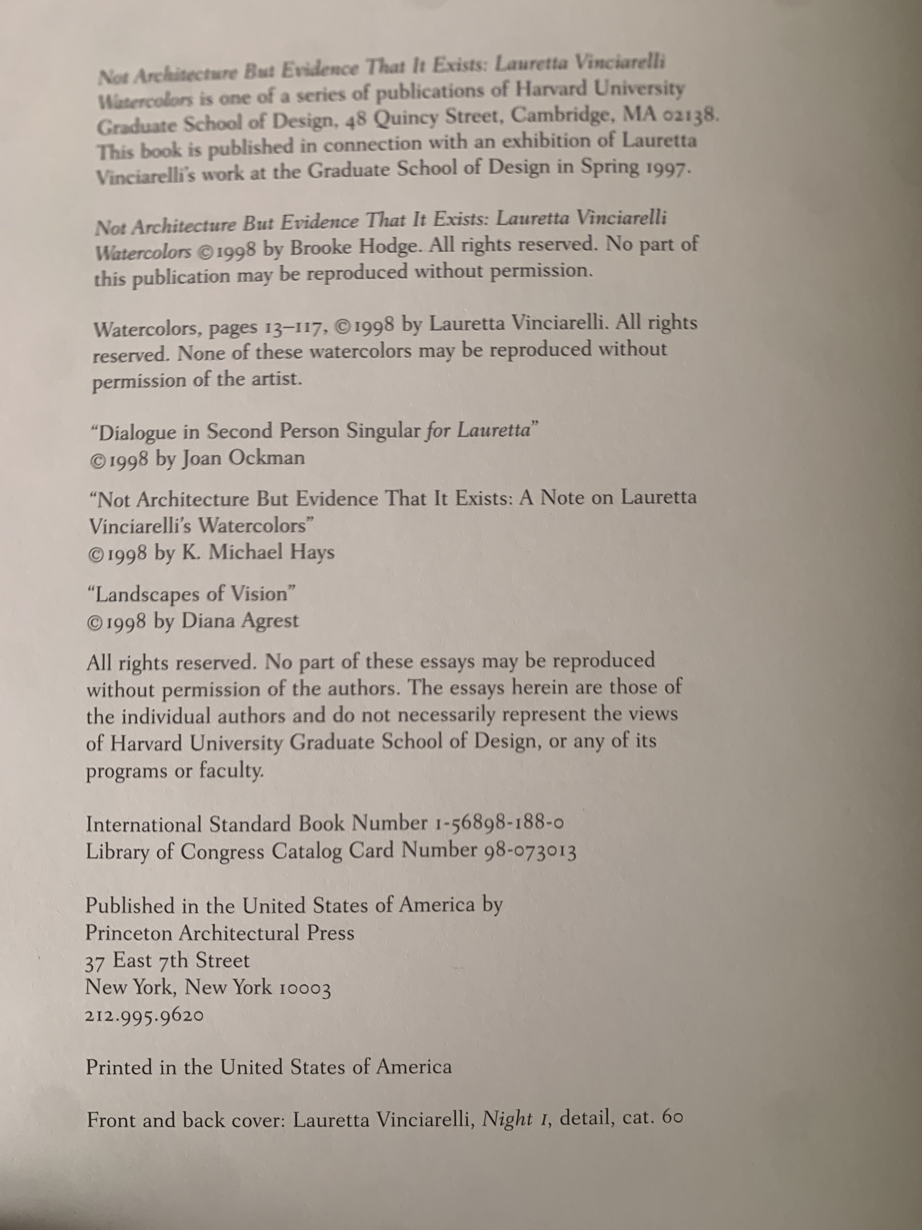 Not Architecture, But Evidence That It Exists: Lauretta Vinciarelli - Vinciarelli, Lauretta