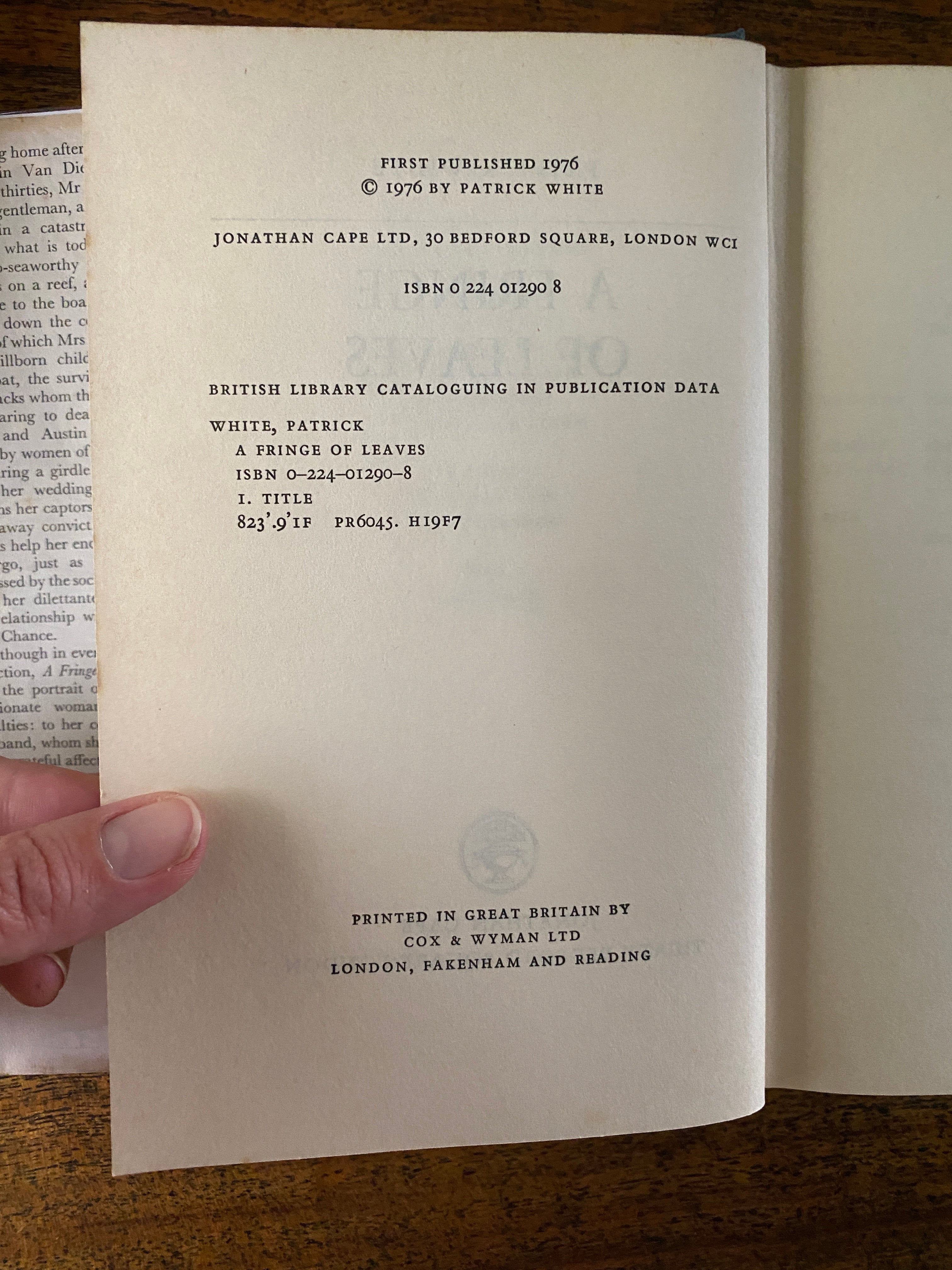 A Fringe of Leaves — White, Patrick