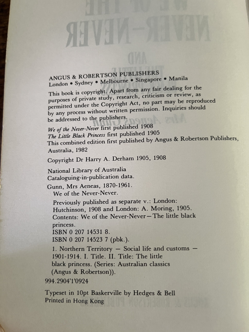 We Of The Never-Never and  the Little Black Princess — Gunn, Aeneas