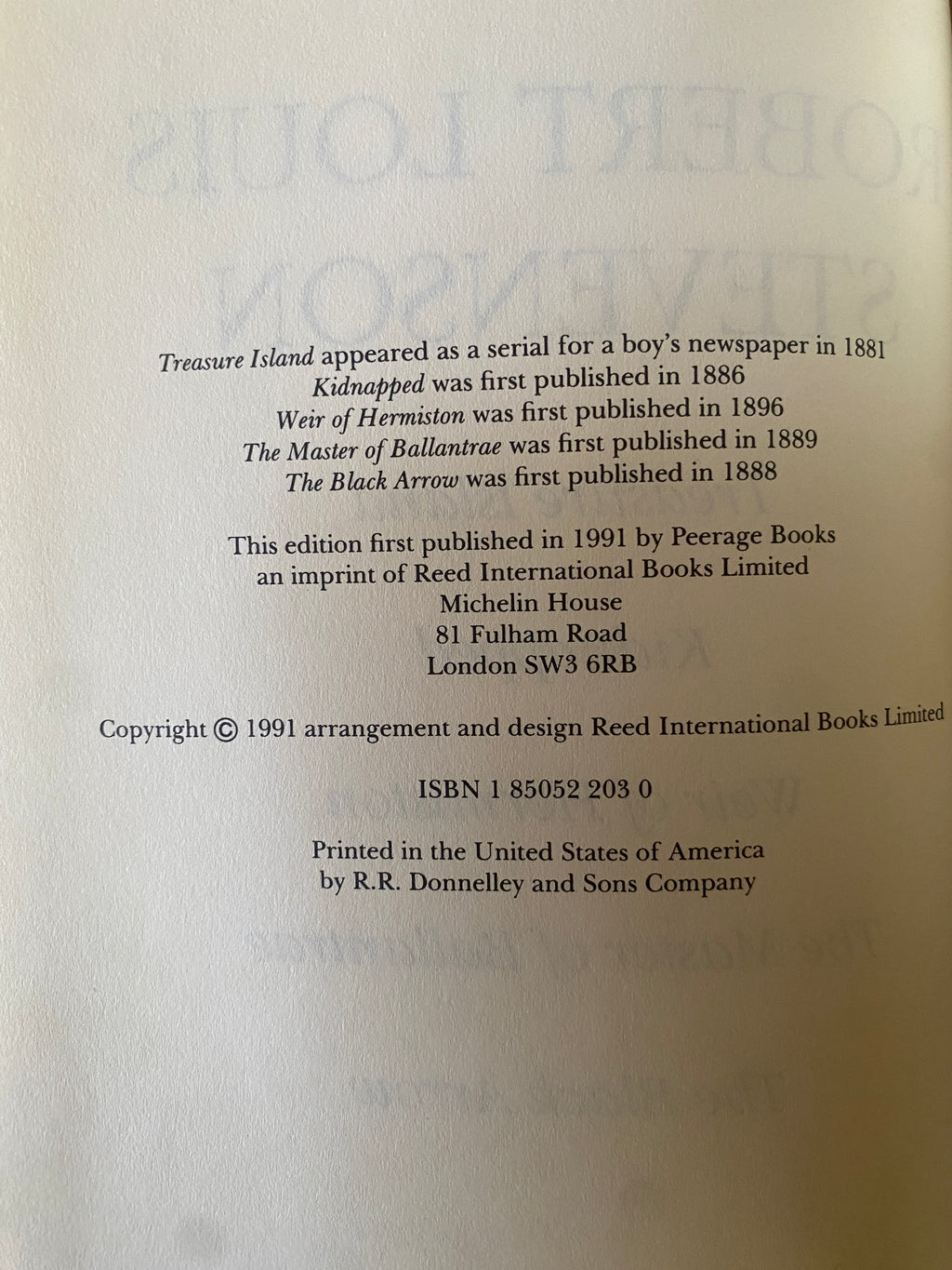 Treasure Island, Kidnapped, Weir Of Hermiston, The Master of Ballantrae, The Black Arrow — Stevenson, Robert Louis