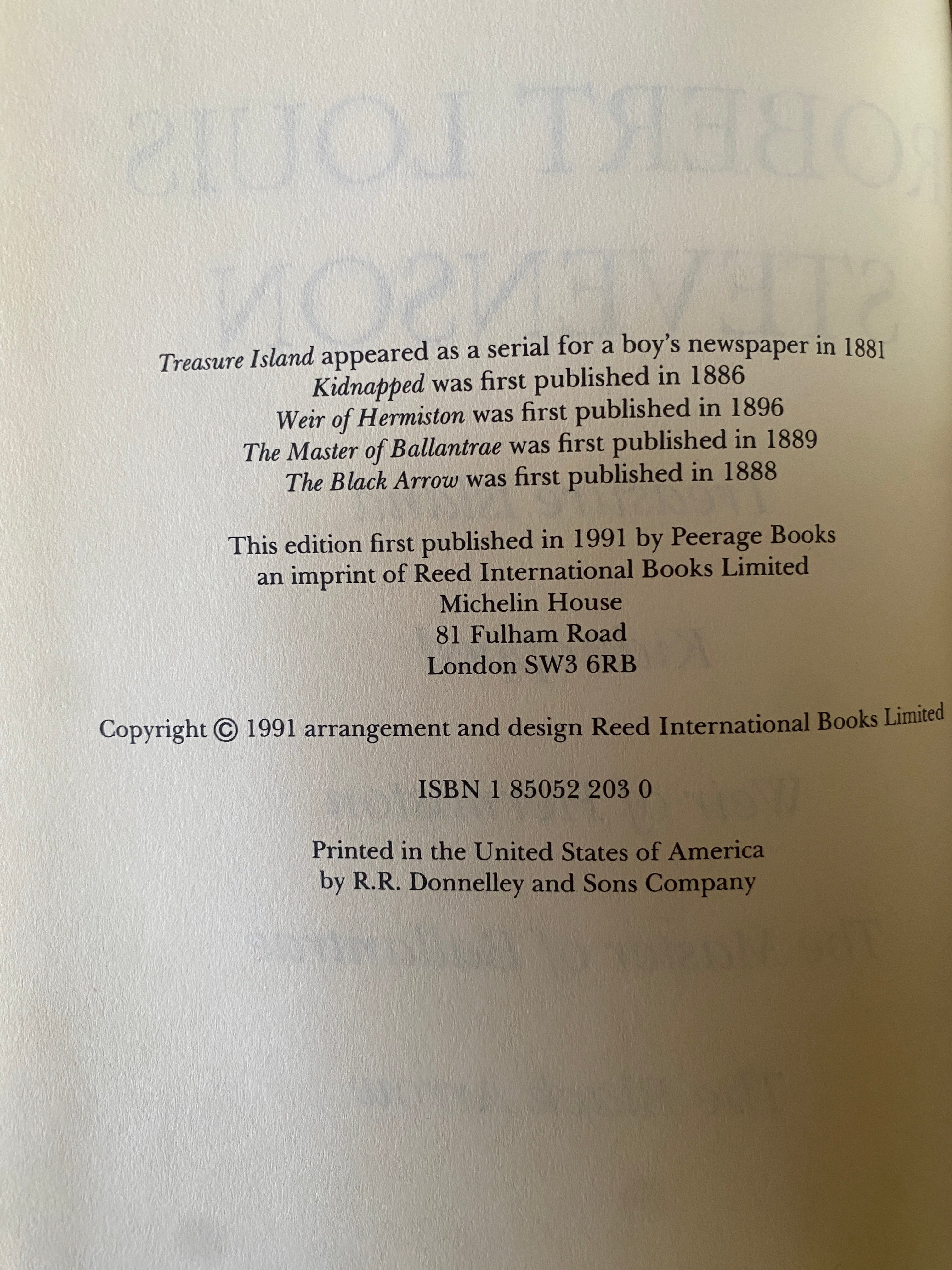Treasure Island, Kidnapped, Weir Of Hermiston, The Master of Ballantrae, The Black Arrow — Stevenson, Robert Louis