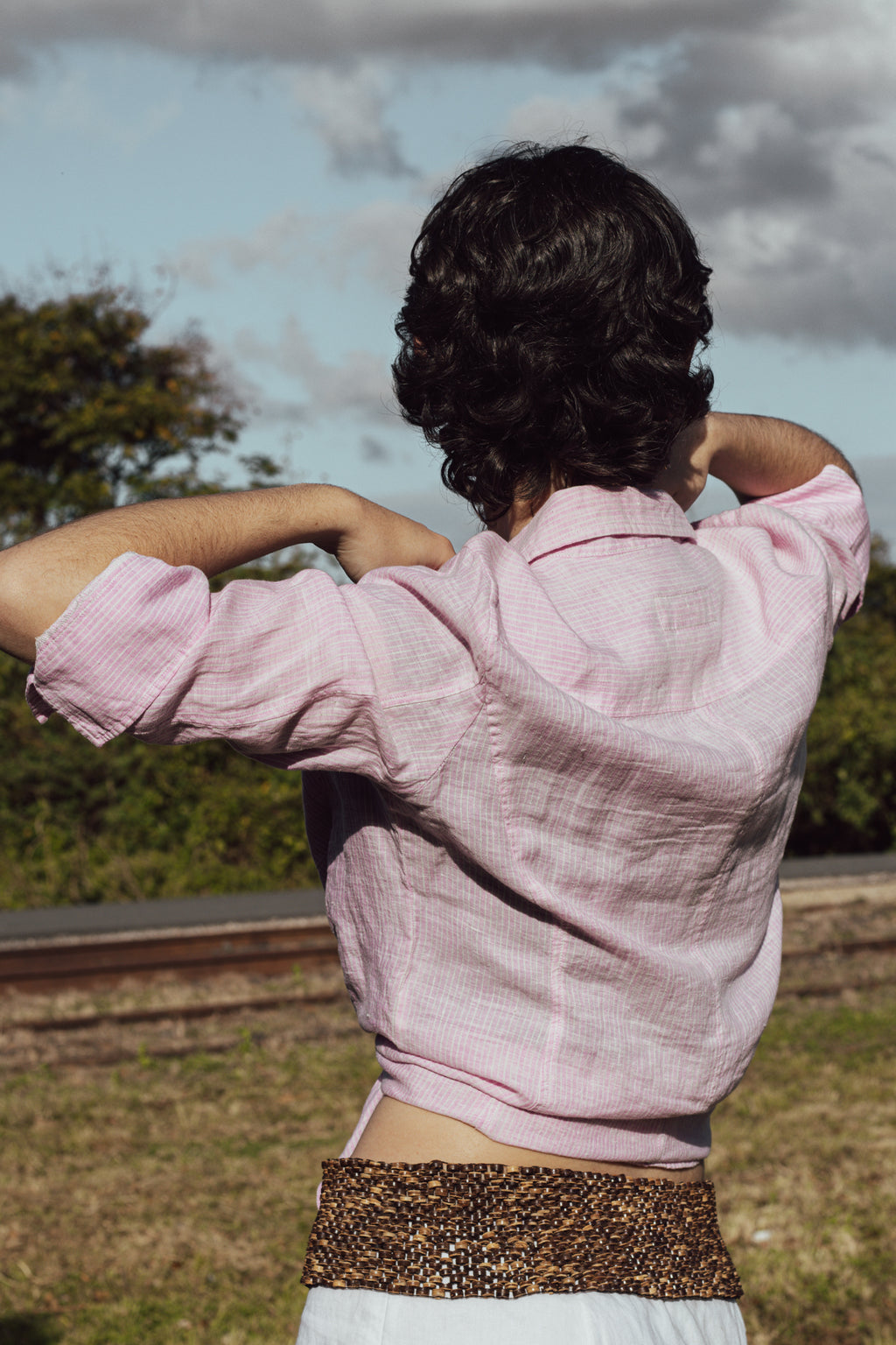 Weekend Max Mara Pure Linen Pink Striped Shirt – Size XL