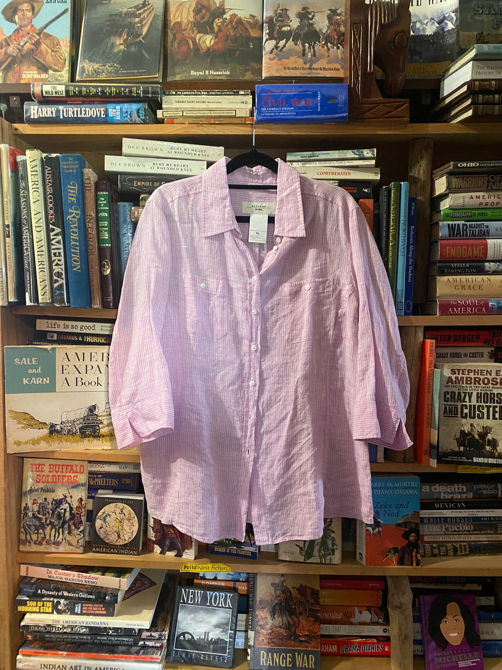 Weekend Max Mara Pure Linen Pink Striped Shirt – Size XL