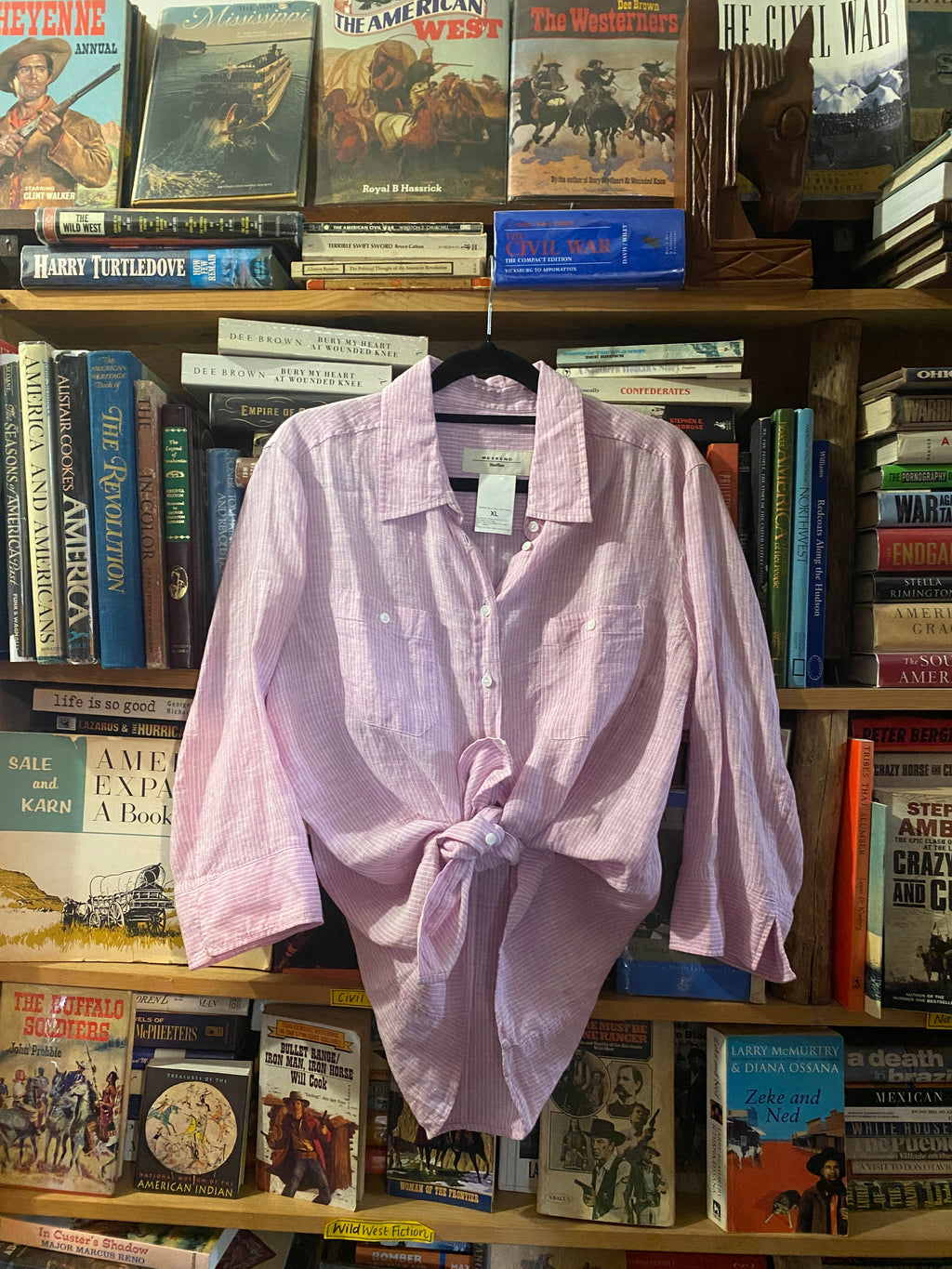 Weekend Max Mara Pure Linen Pink Striped Shirt – Size XL