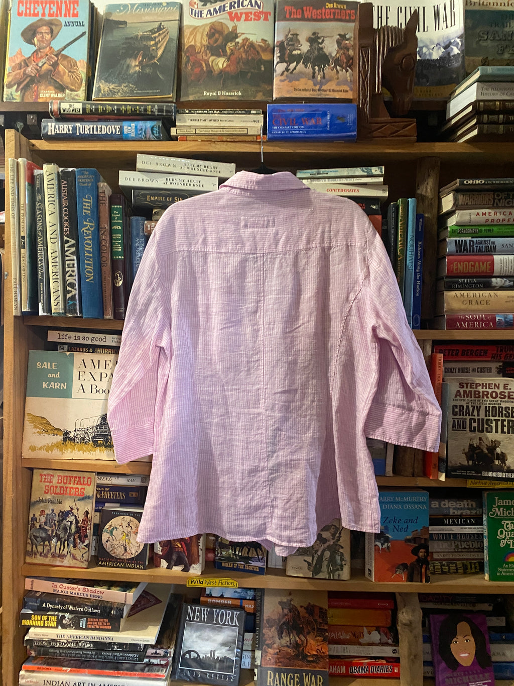 Weekend Max Mara Pure Linen Pink Striped Shirt – Size XL