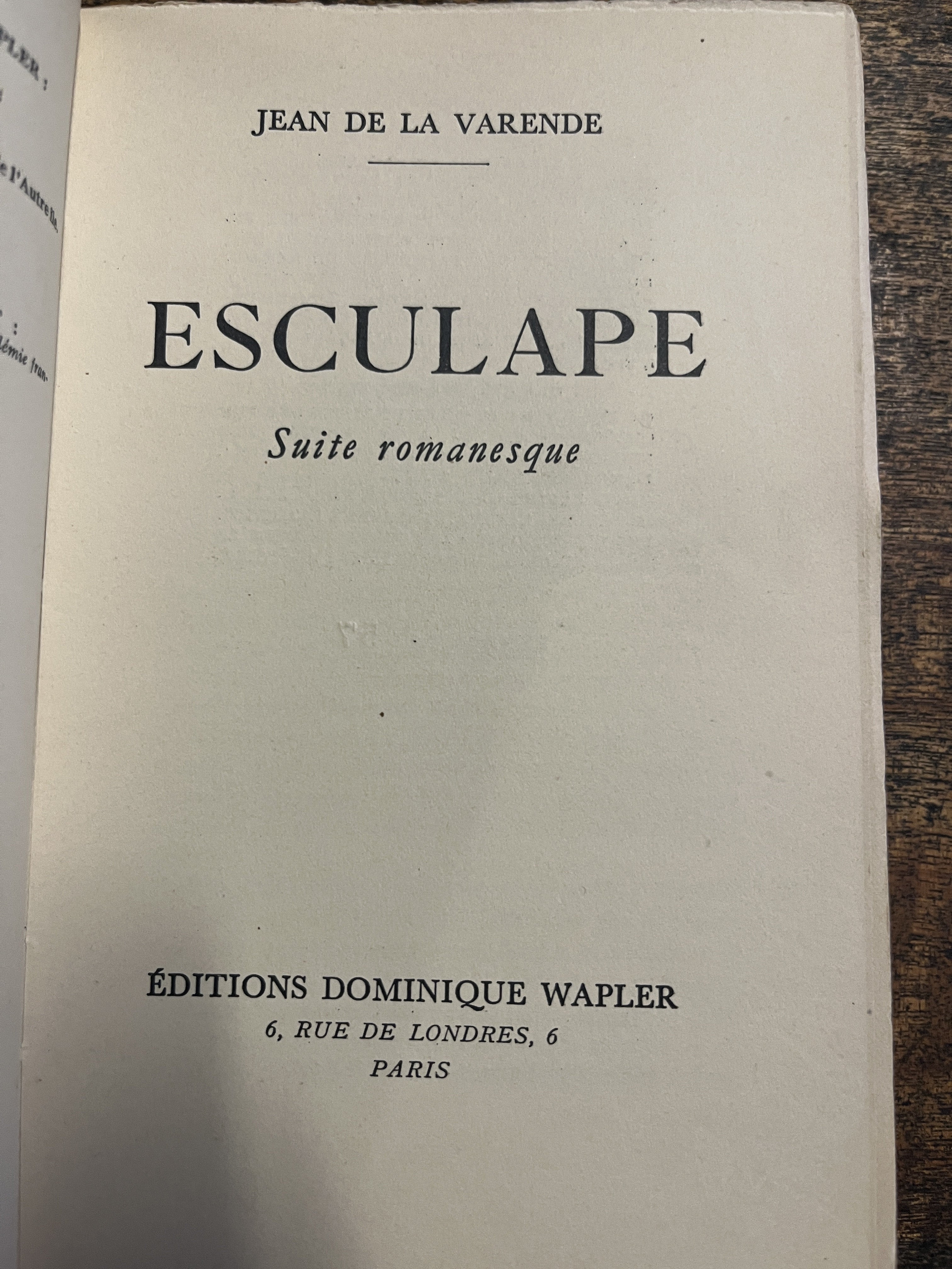 Esculape - La Varende, Jean de