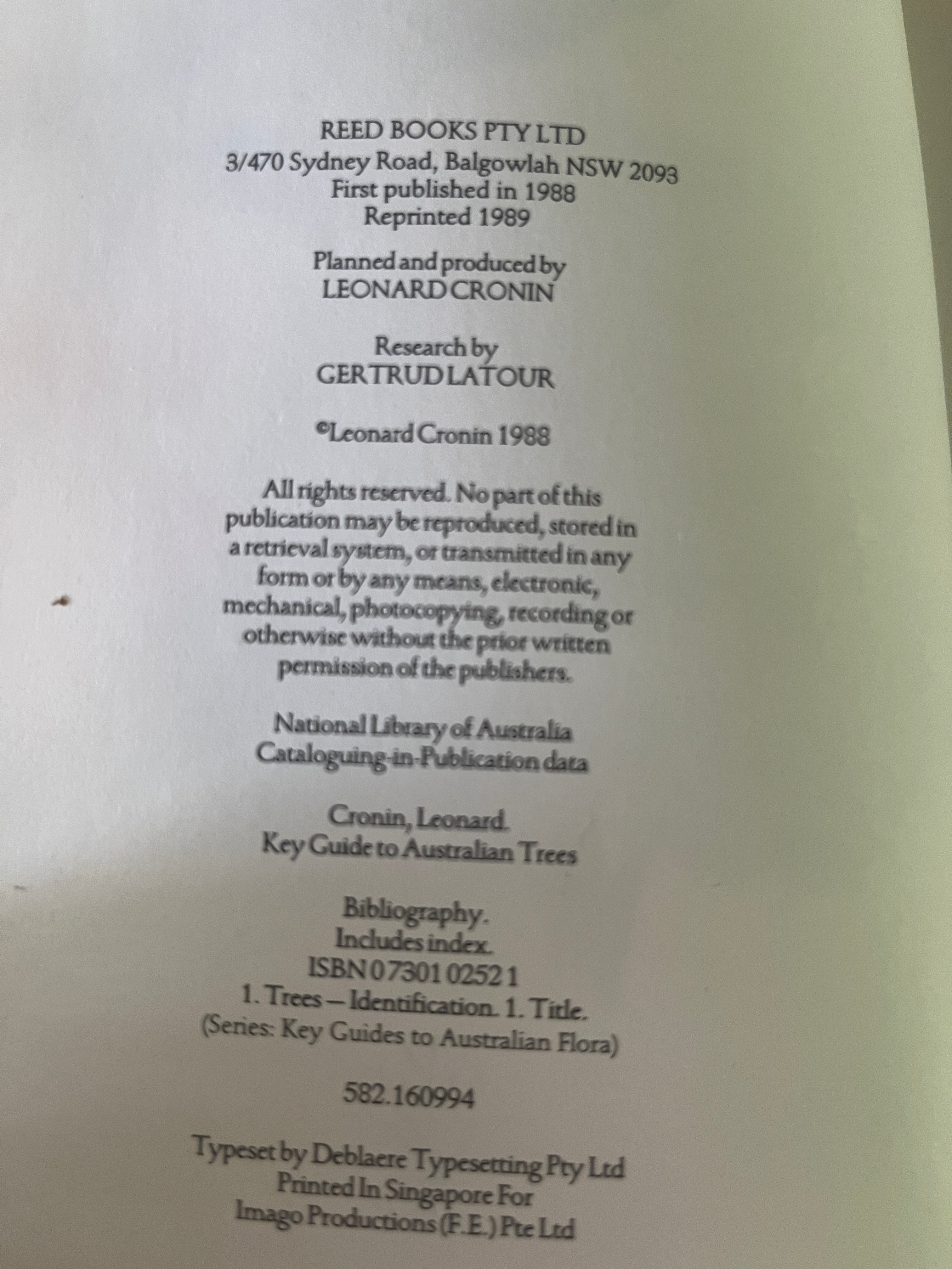 Key Guide To Australian Trees: 249 Species Simply Identified — Cronin, Leonard