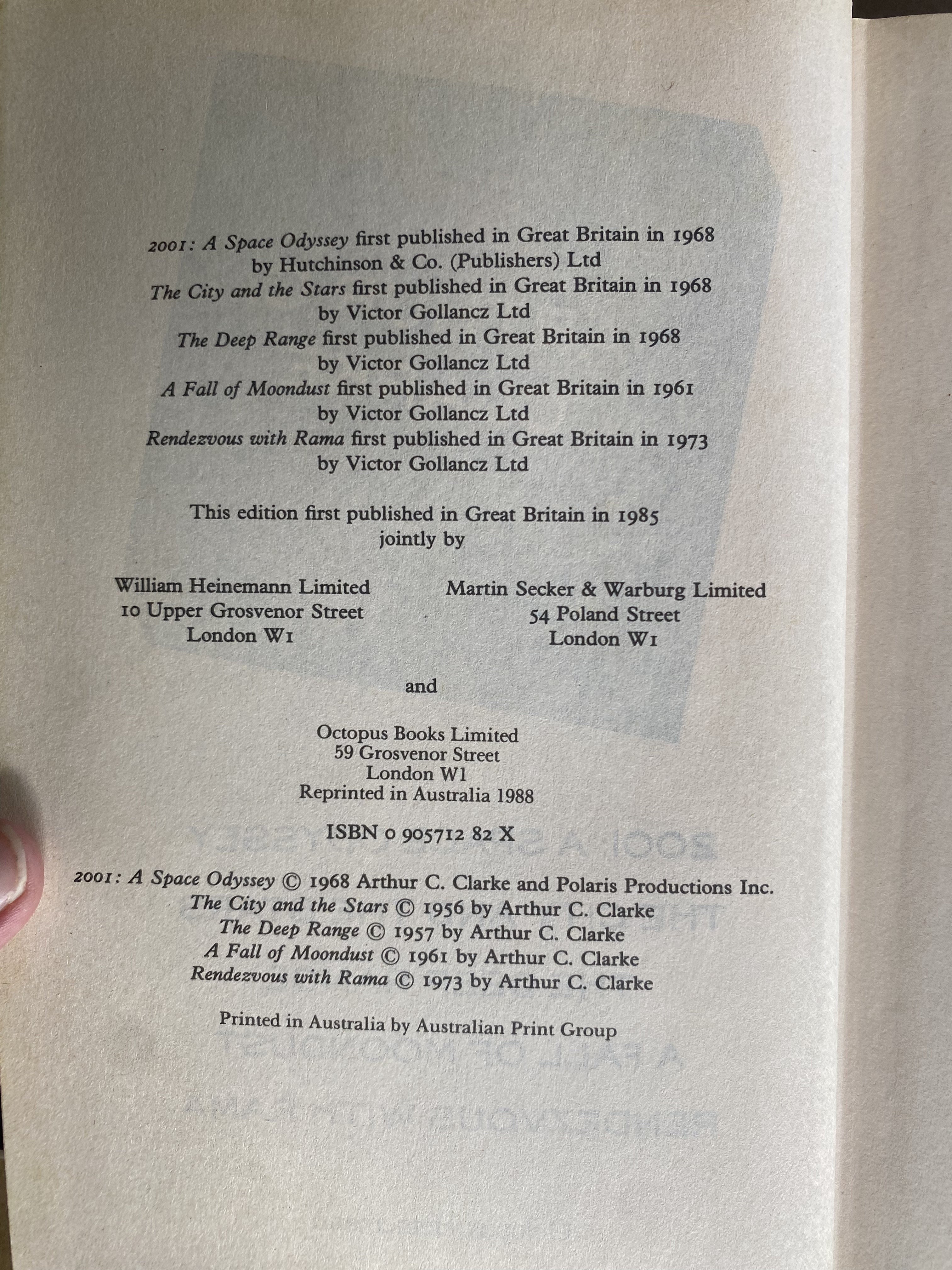 2001: A Space Odyssey; The City and the Stars; The Deep Range; A Fall of Moondust; Rendezvous with Rama — Clarke, Arthur C.