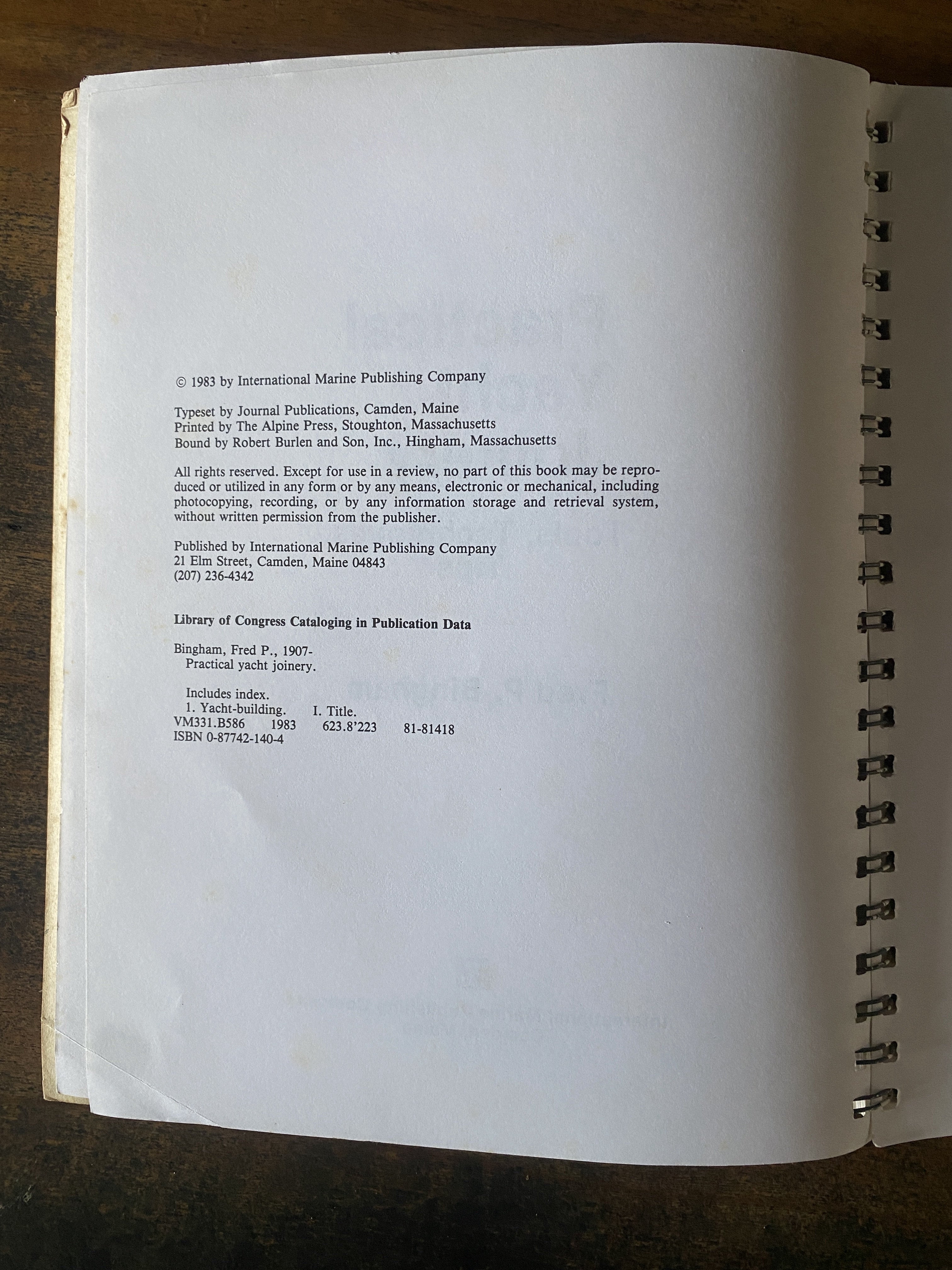 Practical Yacht Joinery - Bingham, Fred P.