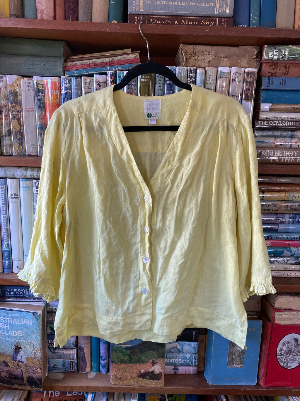 Chercher La Femme Irish Linen Button Blouse – Butter Yellow – Size M