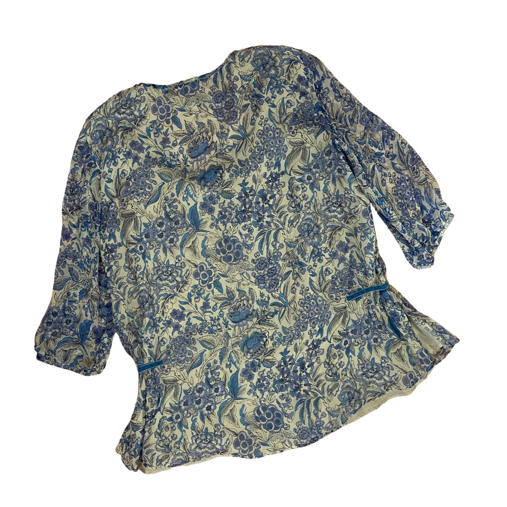 Chercher La Femme Pure Silk Floral Blouse – Blue &amp; Ivory – Size M