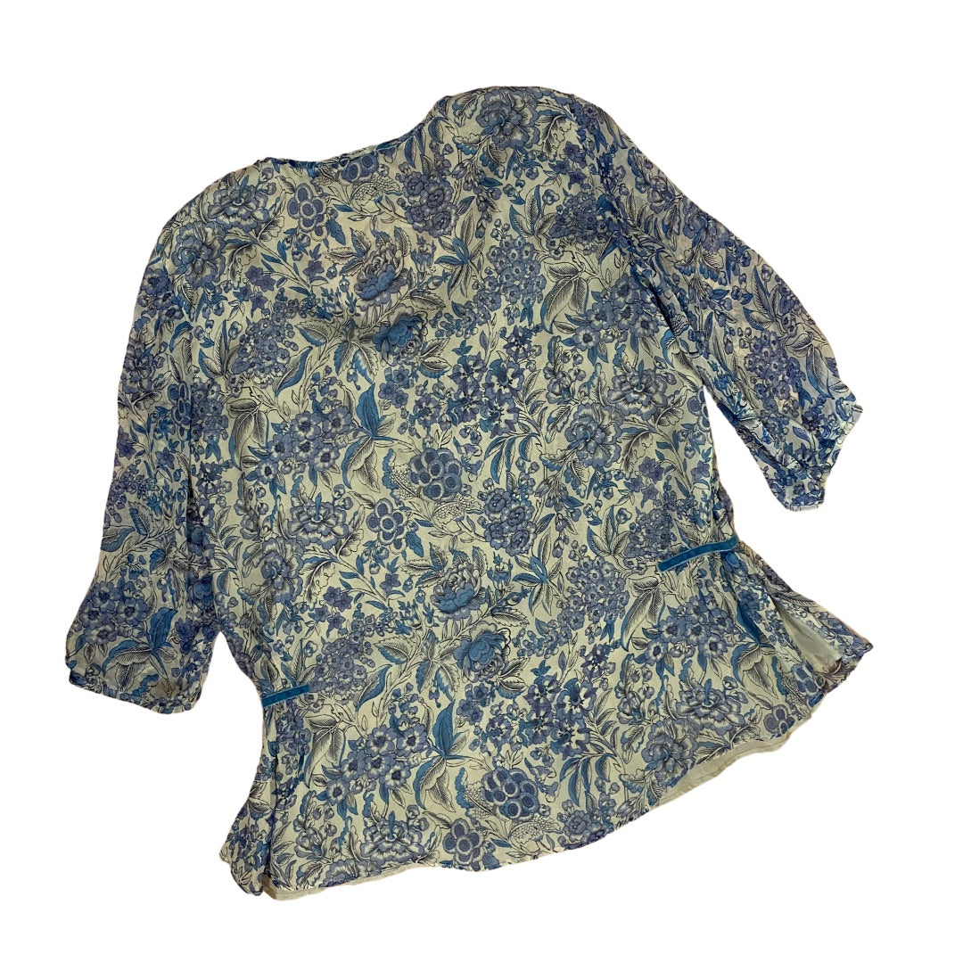 Chercher La Femme Pure Silk Floral Blouse – Blue &amp; Ivory – Size M