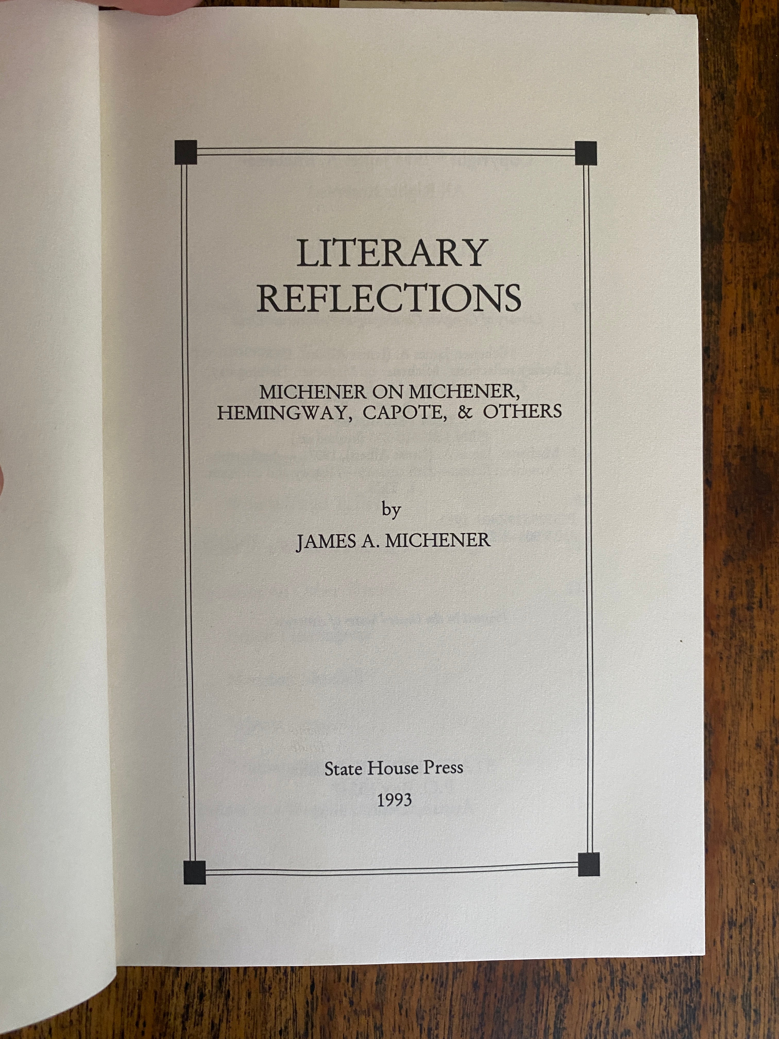 Literary Reflections; Michener on Michener, Hemingway, Capote & Others — Michener, James A.