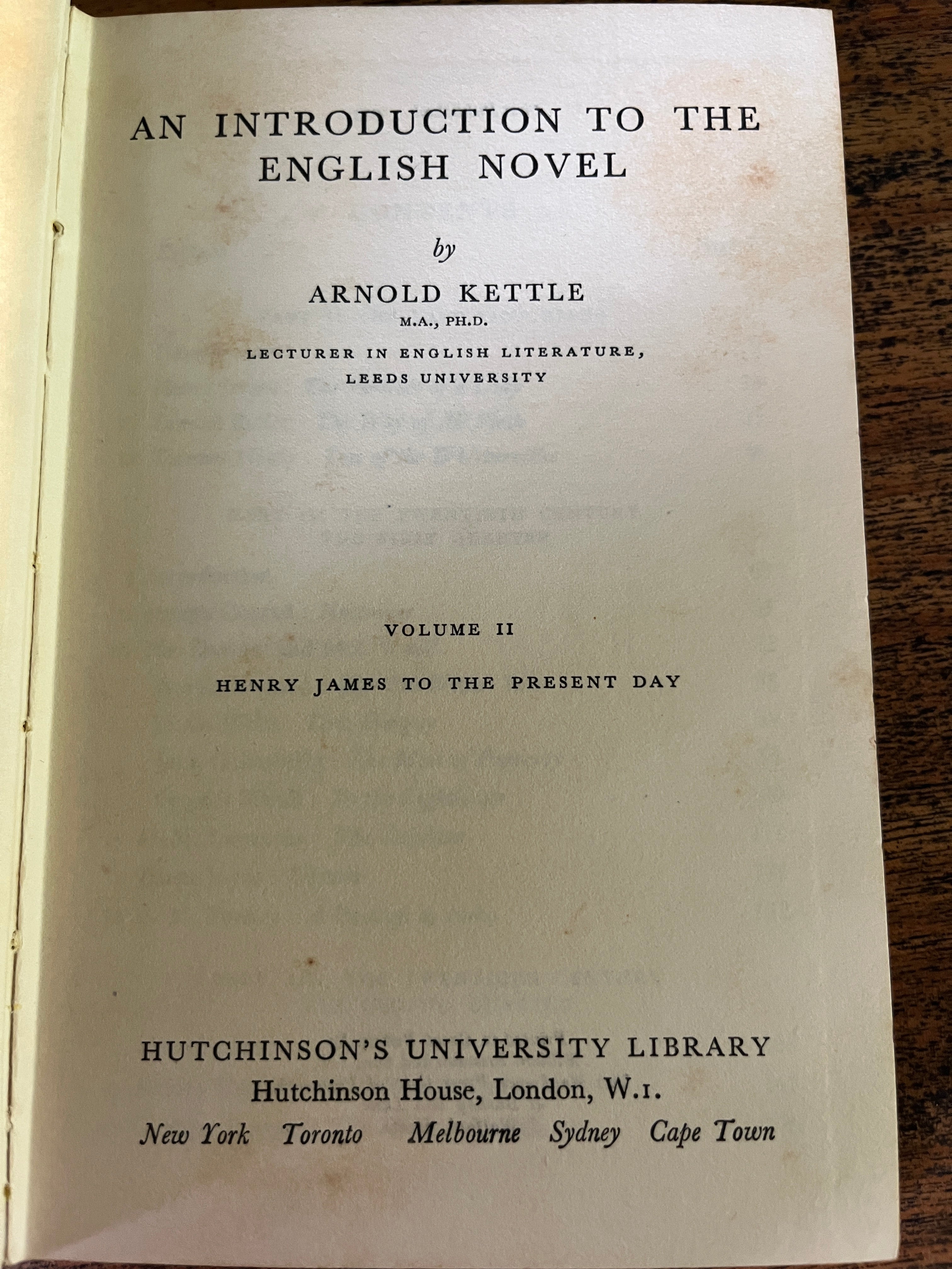 An Introduction To The English Novel - Kettle, Arnold