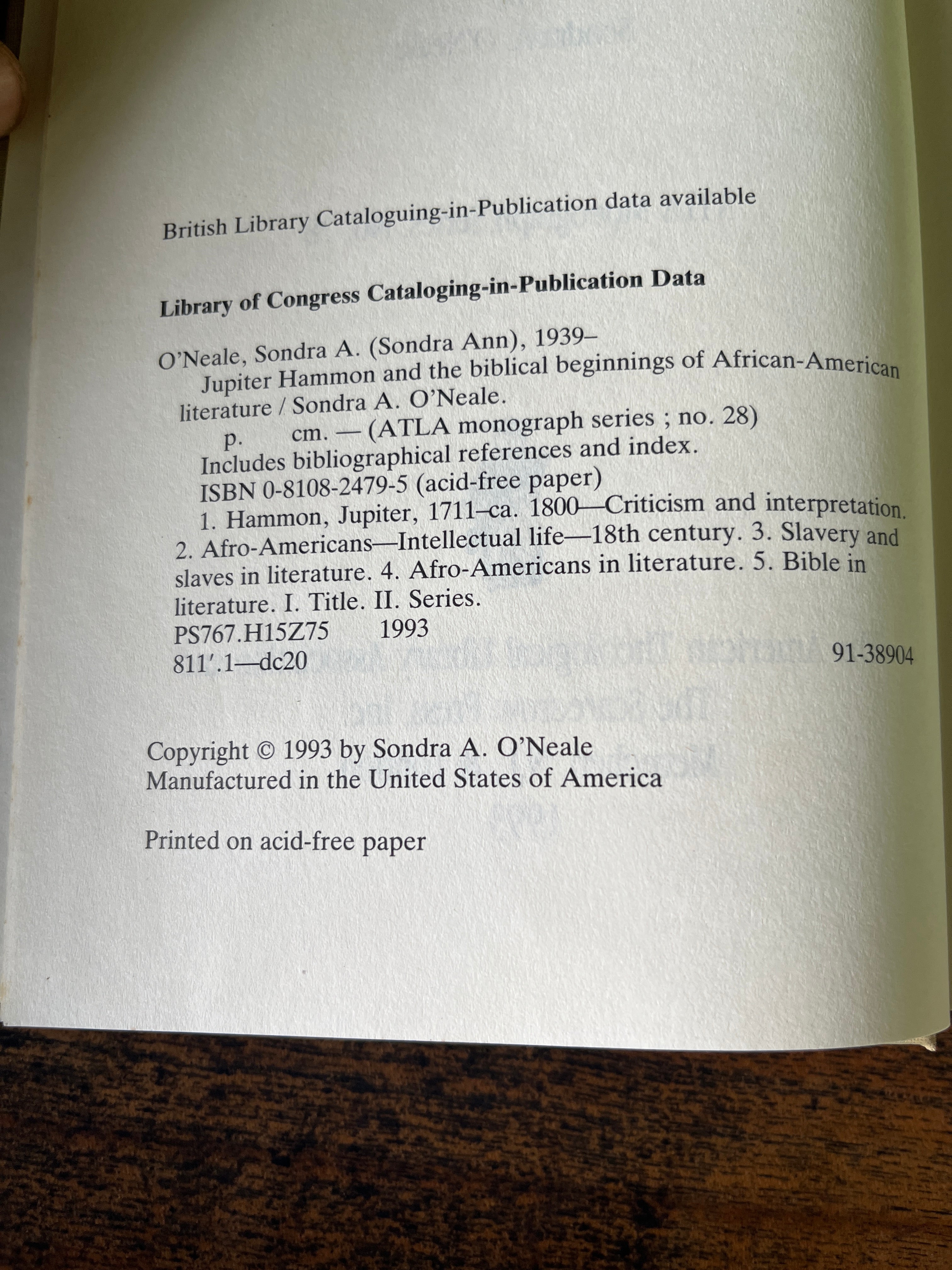 Jupiter Hammon and the Biblical Beginnings of African-American Literature - O'Neale, Sondra A.