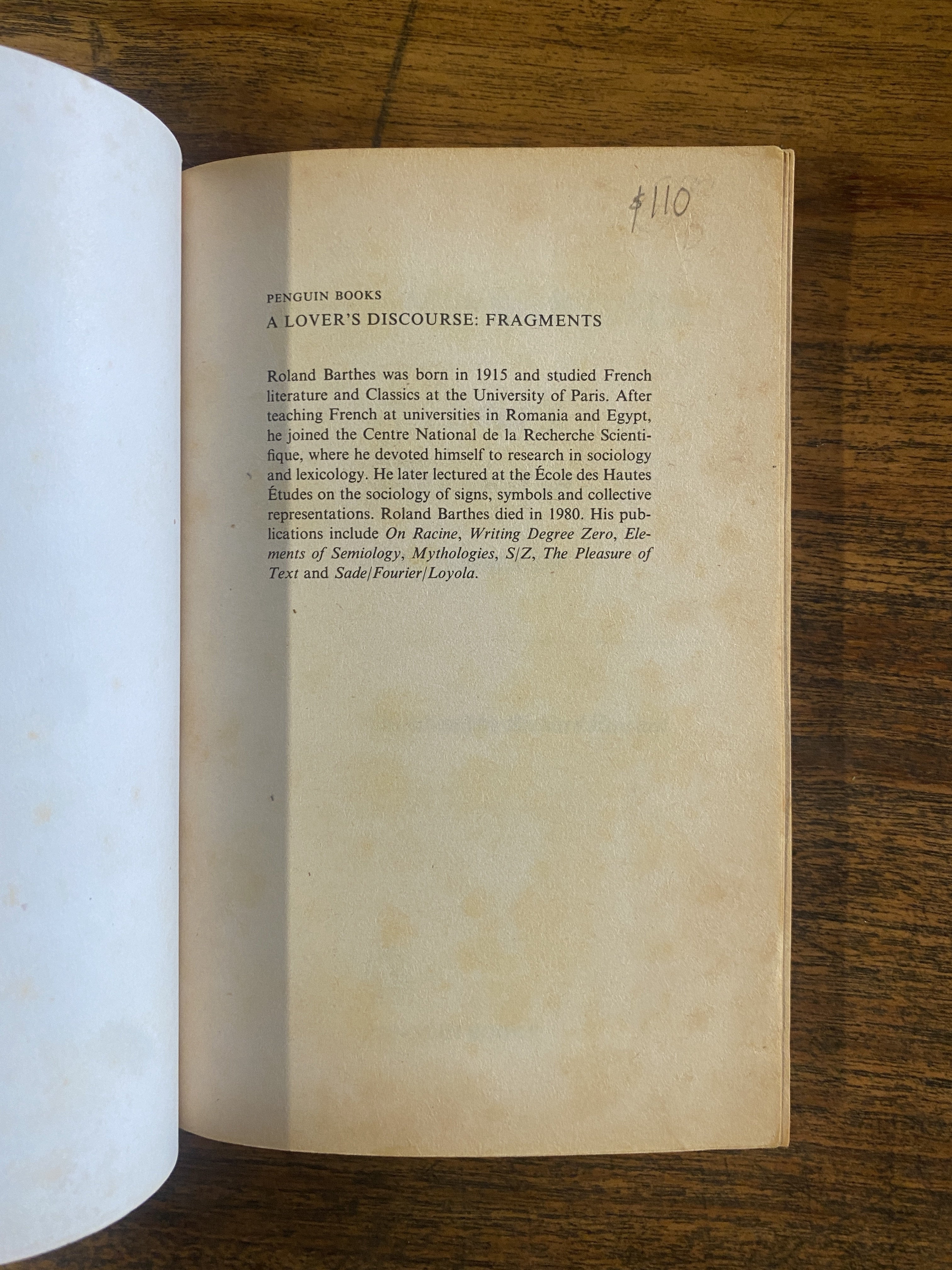 A Lover's Discourse; Fragments - Barthes, Roland