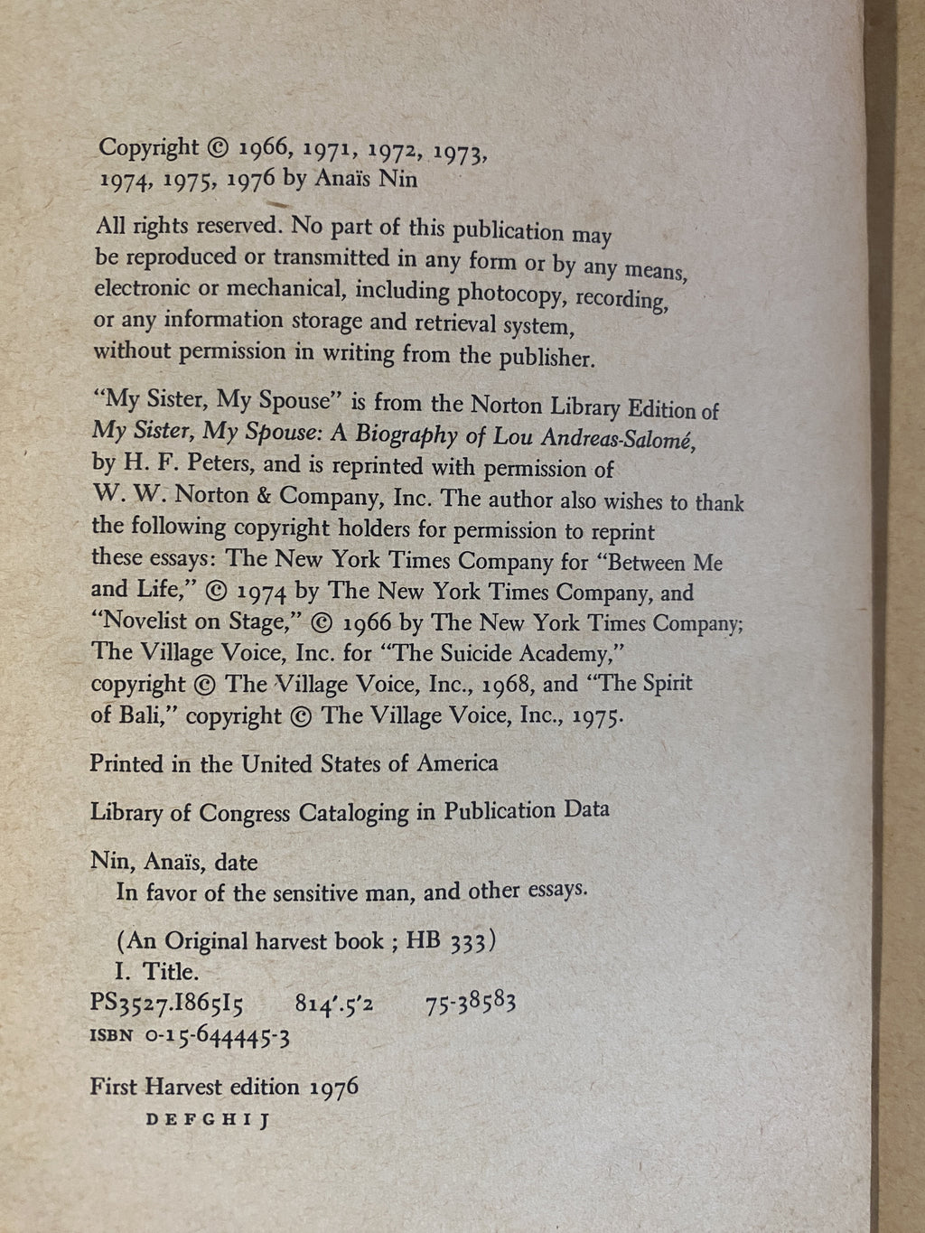 In Favour of the Sensitive Man and other essays — Nin, Anais