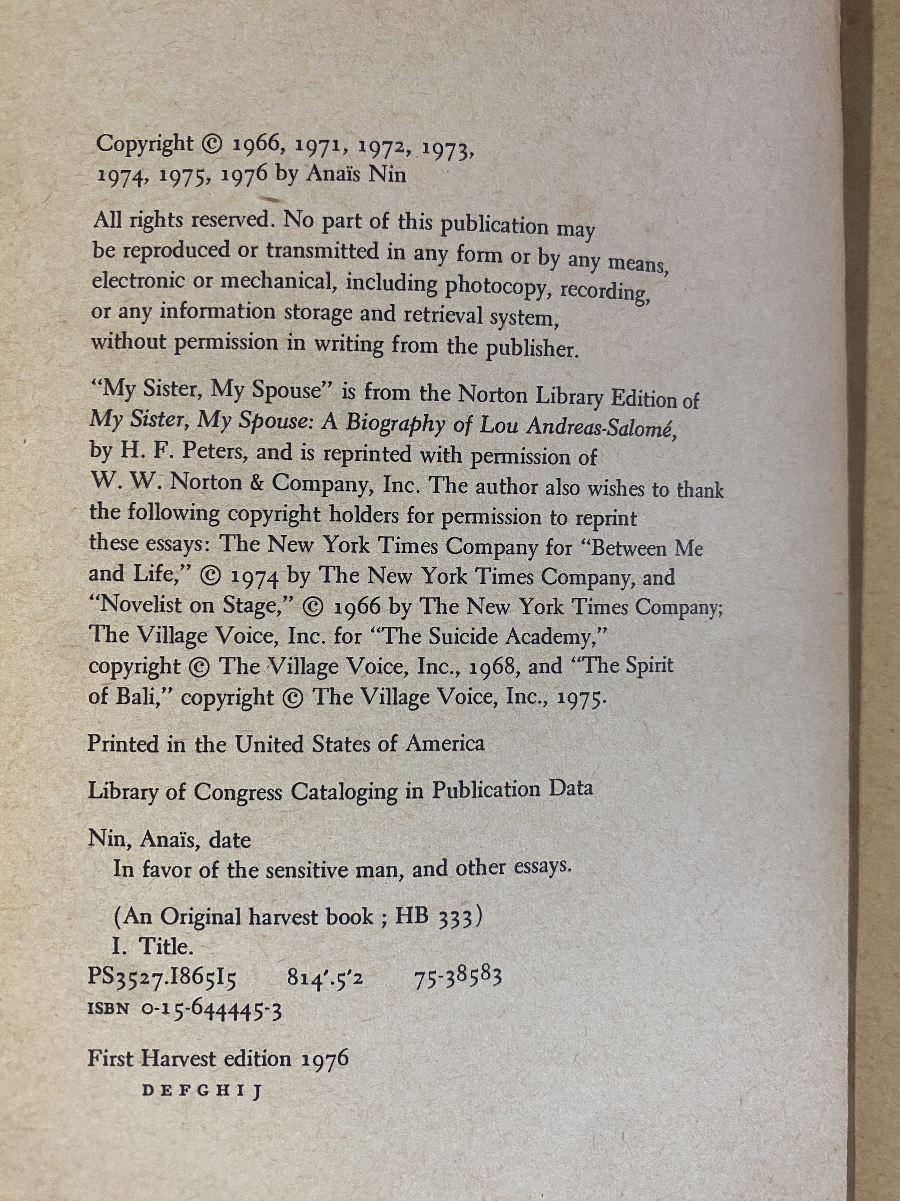 In Favour of the Sensitive Man and other essays — Nin, Anais